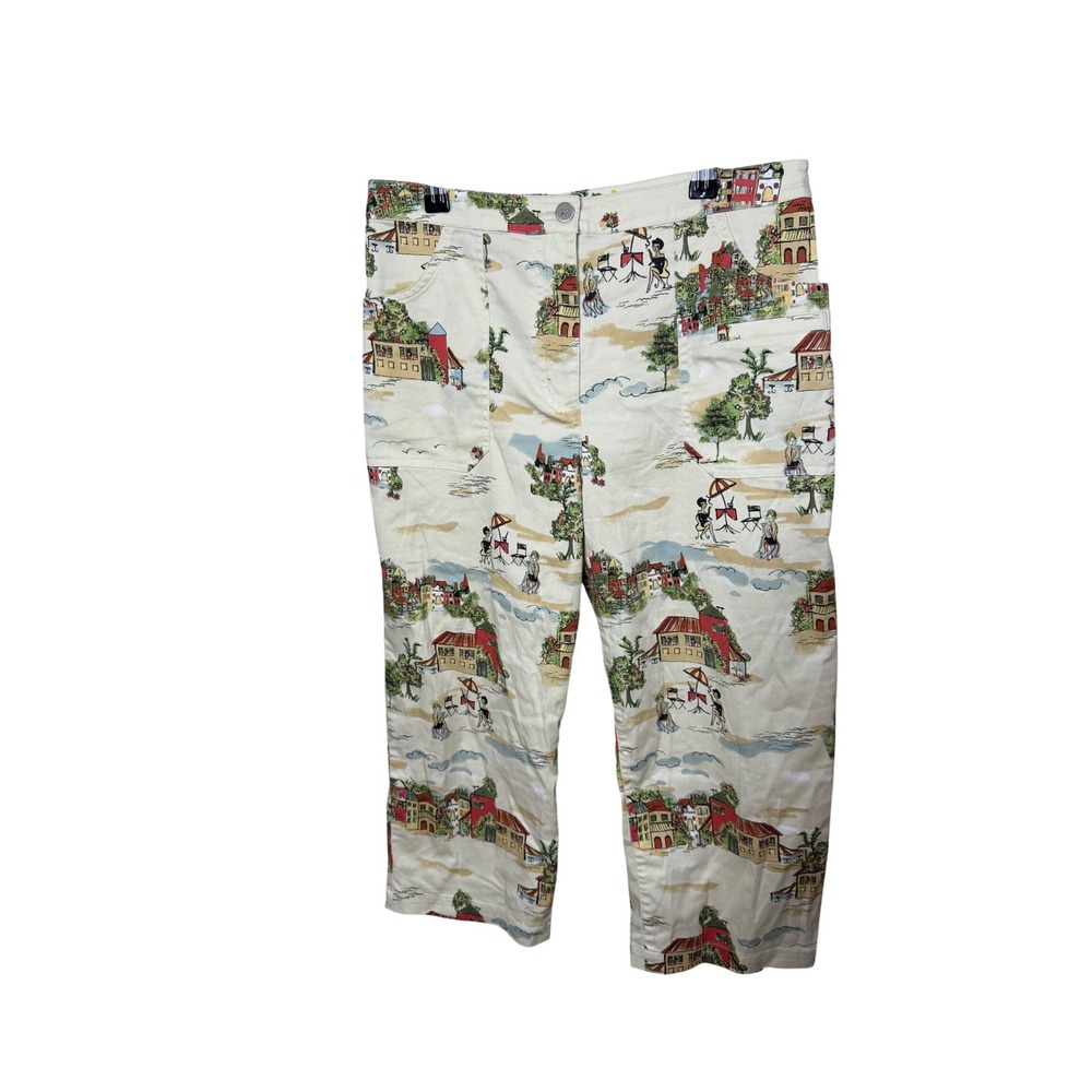 Chicos Womens Novelty Coastal Villa Print Cropped Pants‎ Cream Multi Size 1 M